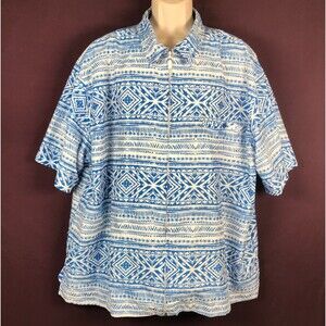 Irvine Park Full Zip Up Shirt 2XL Blue & White Geometric Pattern